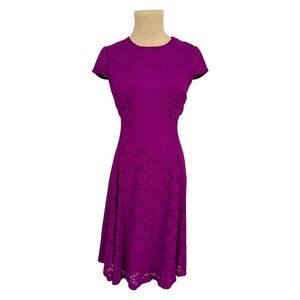 Alfani Magenta Floral Lace Fit and Flare Cap Sleeve Cocktail Dress Women's  4